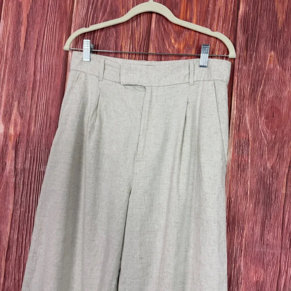 Banana Republic Womens Wide Leg Pleated Trousers Oatmeal Beige Size 8 High Rise